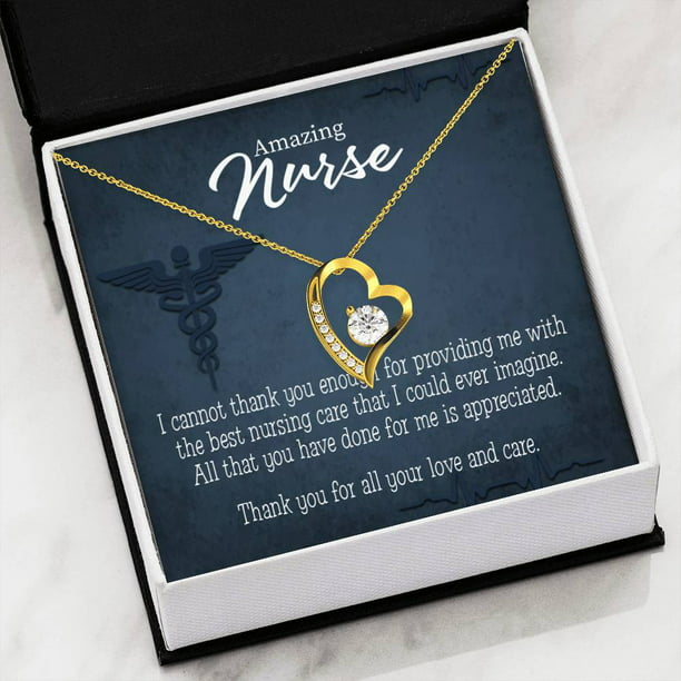 Nurse Appreciation Gift Commendable Nurse Forever Love Necklace-CZ Heart Pendant Stainless Steel or 18k Gold 